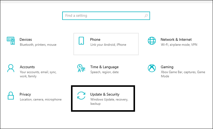 Haz clic en Actualización y Seguridad