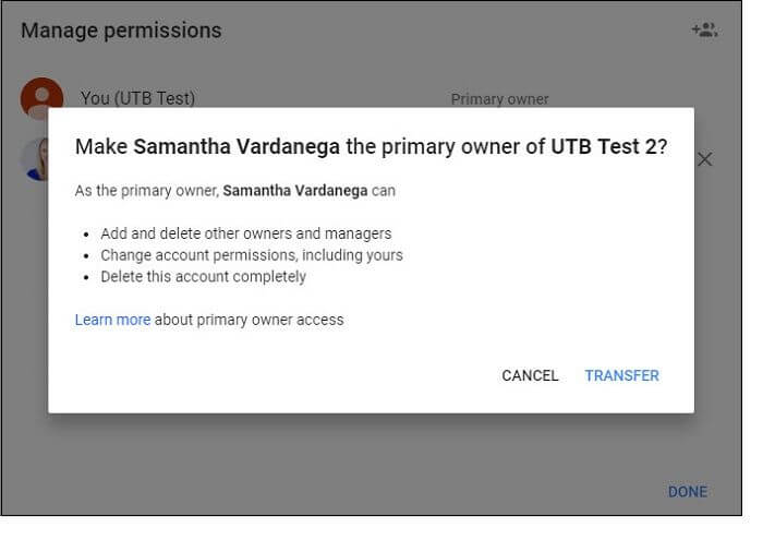 Selecciona transferir y finalmente listo