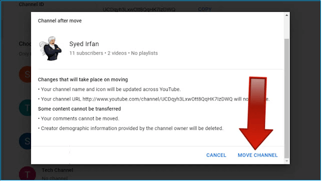 Selecciona la opción mover canal en la siguiente ventana