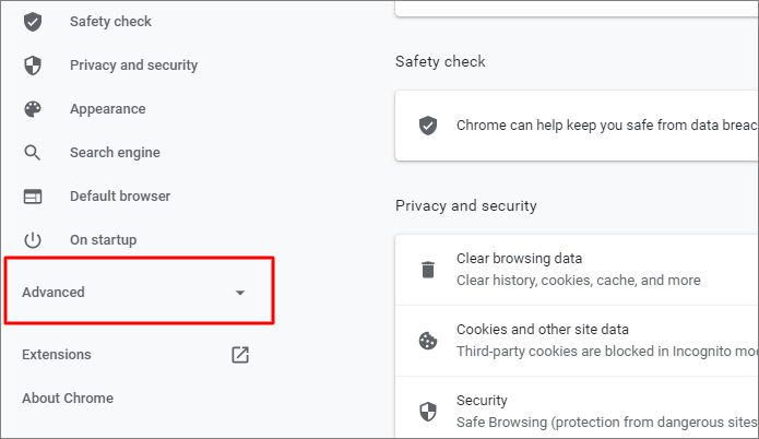 borrar ajustes avanzados