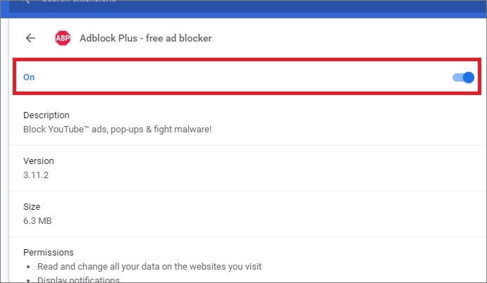 desactivar extensión chrome