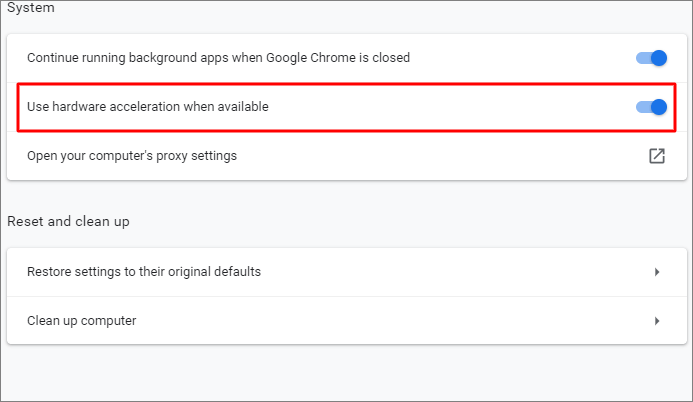 desmarca la aceleración por hardware