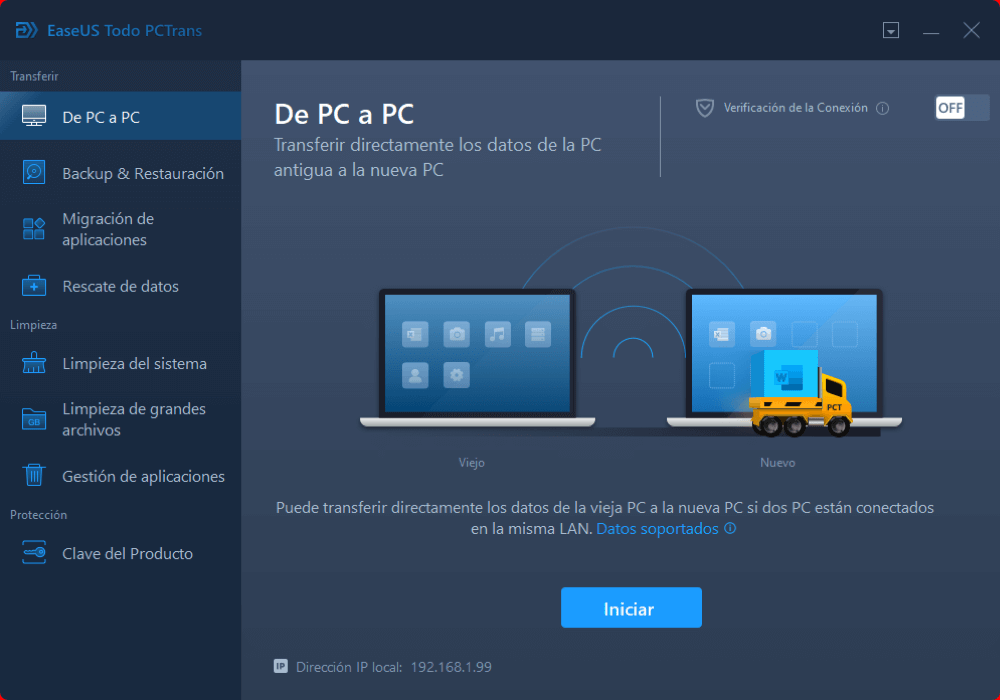 Select PC to PC transfer mode
