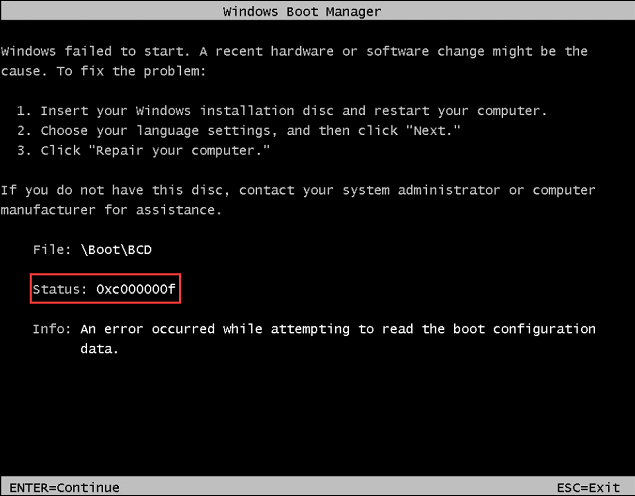 Se ha producido un error al intentar leer la configuración de arranque