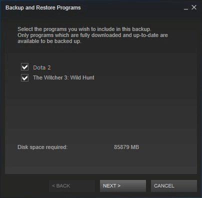 Selecciona los juegos de los que quieres hacer una copia de seguridad.