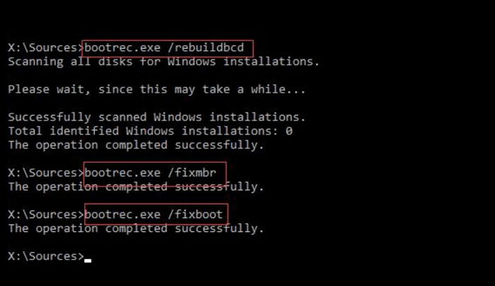 Reconstruye el almacén BCD con Bcdedit.exe -1