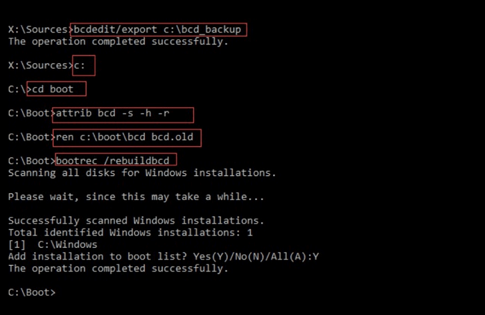 Reconstruye el almacén BCD con Bcdedit.exe -2