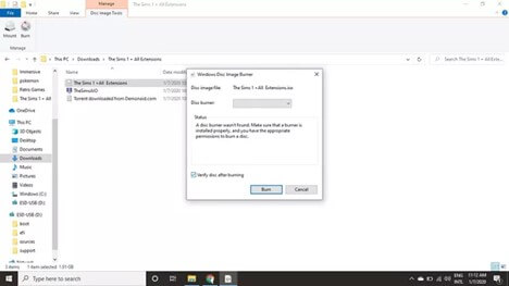 selecciona la opción de quemar en el aviso