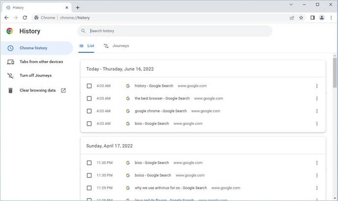 cómo ver el historial de Chrome