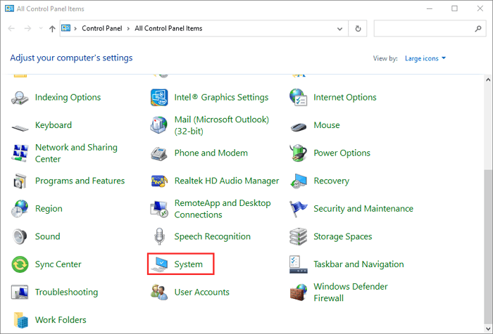 buscar el sistema en el panel de control