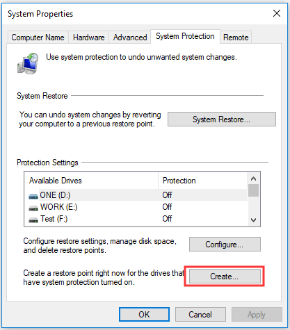 Crear un punto de restauración del sistema