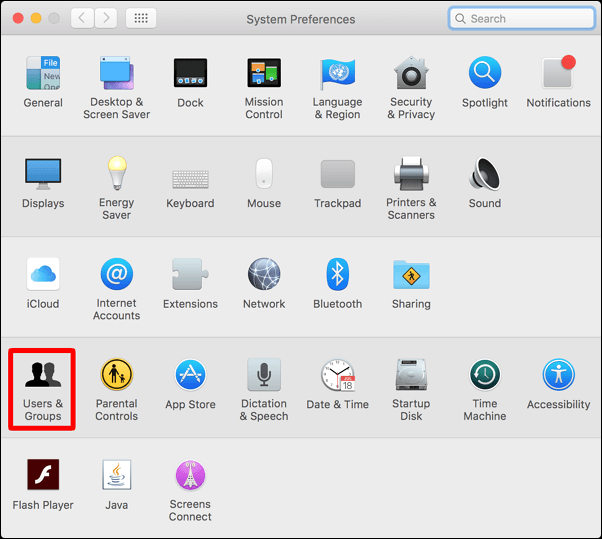 Abrir la configuración de usuarios y grupos