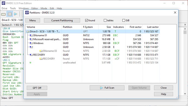 dmde software de recuperación de vídeo main windows