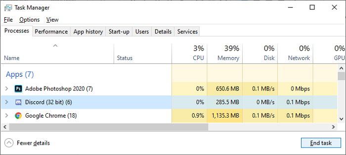 finalizar discordia desde el administrador de tareas para solucionar el problema de que discordia no se abre