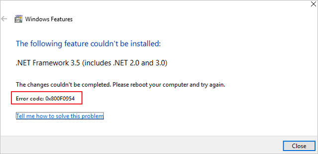 qué es el código de error 0x800f0954