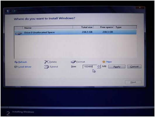 introduce el tamaño de la partición