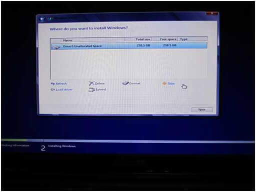 selecciona el espacio no asignado