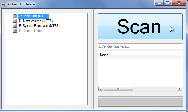 kickass undelete interfaz de usuario principal