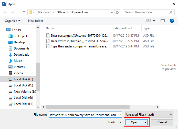 Abrir el documento Word no guardado