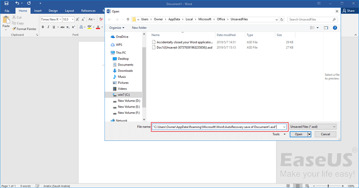 cómo recuperar un documento Word no guardado con autorrecuperación - 4