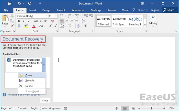 Recuperación de documentos de Word