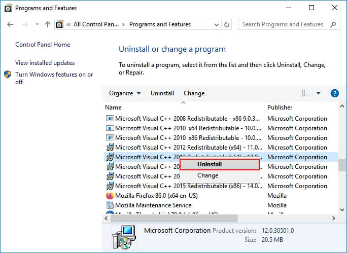 Reinstala las bibliotecas de tiempo de ejecución