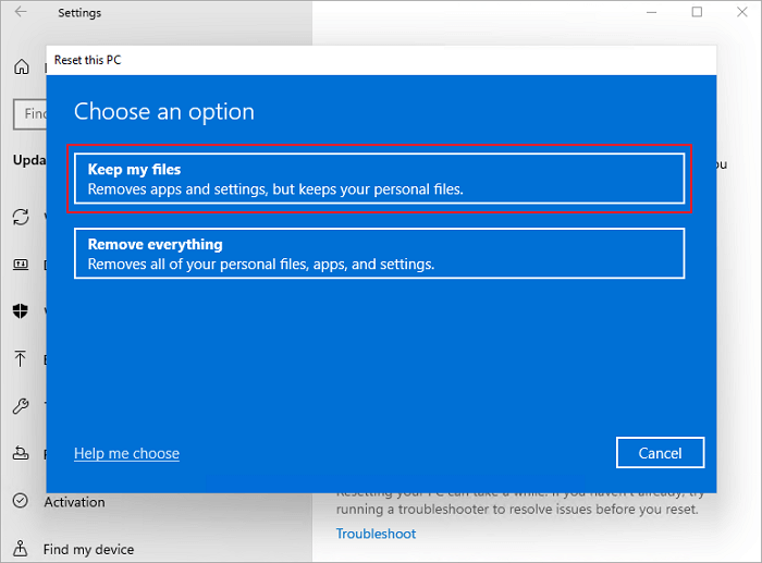 elige la opción para reiniciar el PC
