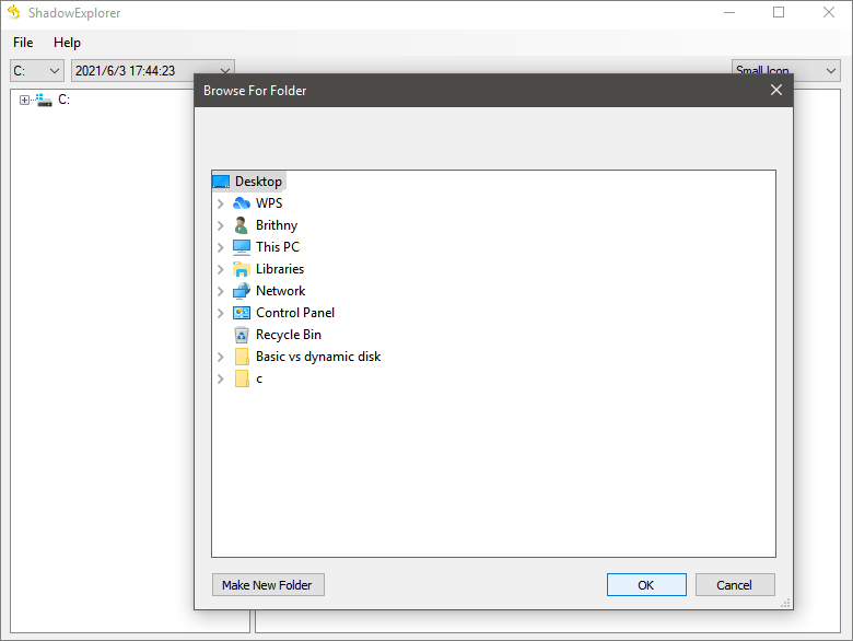 elige la ubicación para guardar los archivos restaurados