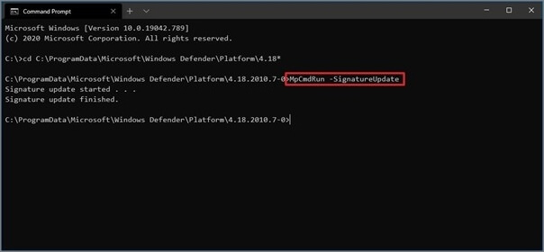 Actualizar la firma de Windows Defender