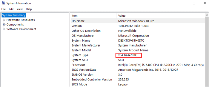 ventana de información del sistema