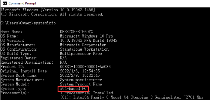 comprueba el tipo de sistema en cmd