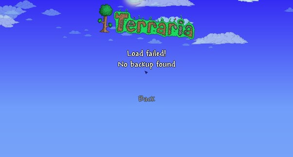 Error en la carga de Terraria No se ha encontrado ninguna copia de seguridad