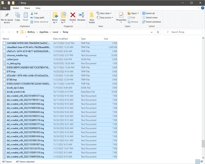 Eliminar archivos temporales para solucionar el error de archivo en uso
