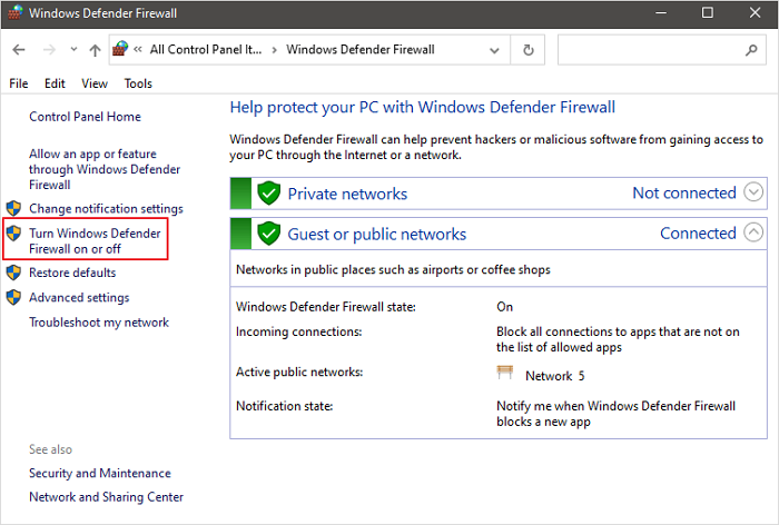desactiva el cortafuegos