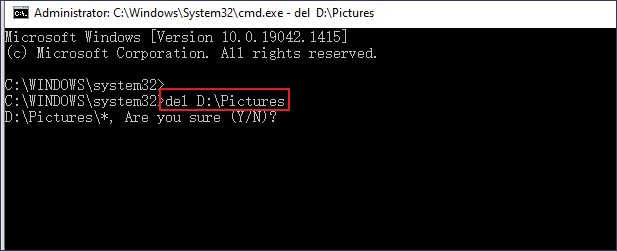 usa del en cmd para forzar el borrado de archivos