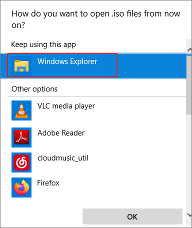 elige el explorador de windows para abrir la iso