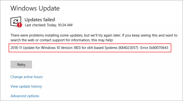 La actualización de Windows falló