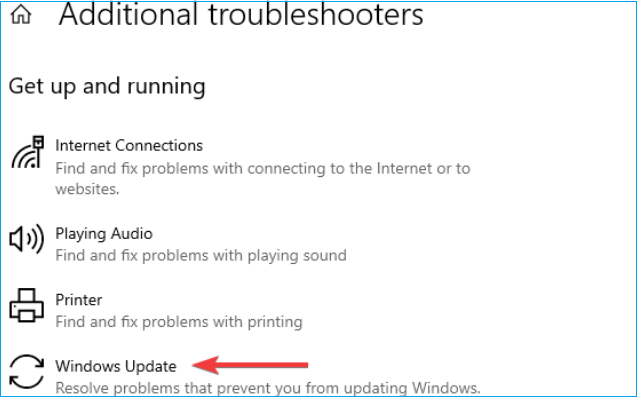 actualizaciones de windows en solucionadores de problemas adicionales
