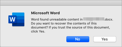 Word encontró un error de contenido ilegible