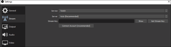 añadir clave de stream a obs