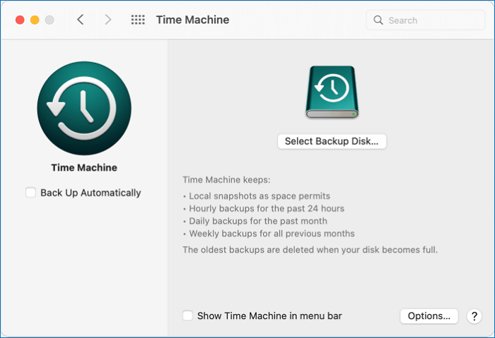 copia de seguridad de datos con la herramienta time machine