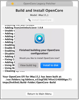 Finalizada la construcción de la configuración opencore