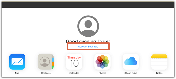 inicia sesión en iCloud y haz clic en configuración de la cuenta