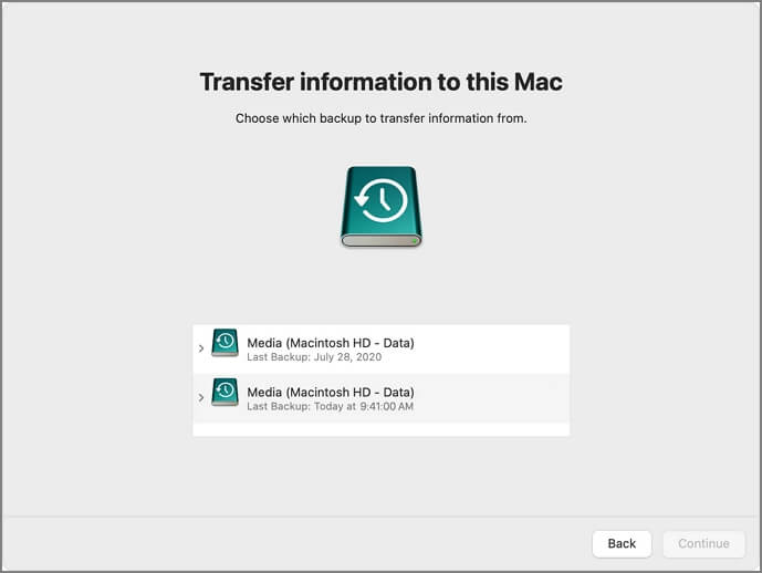 selecciona una copia de seguridad para restaurar
