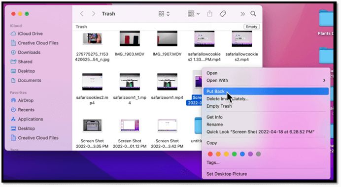 haz clic en Volver a poner
