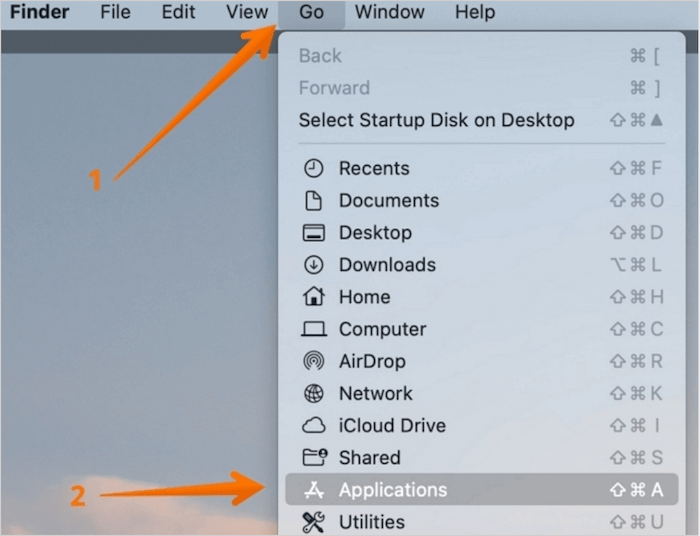 Ir a Aplicaciones desde el desplegable del Finder