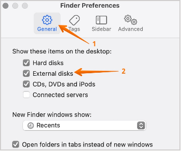 Selecciona Disco Externo en las Preferencias del Finder