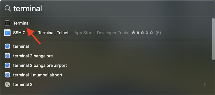 Terminal de apertura de Spotlight
