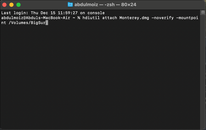 Introducir un comando en Terminal