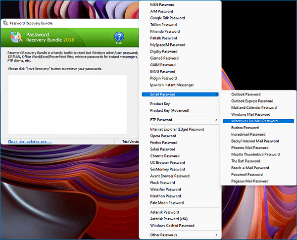 encontrar la contraseña de windows live mail con el paquete de recuperación de contraseña